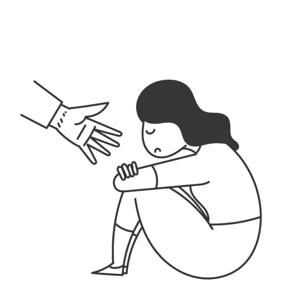 Handritade Klotter Ung Kvinna Hjälp Och Bota Från Stress Illustration — Stock vektor