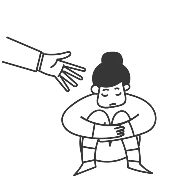 Mão Desenhado Doodle Jovem Mulher Recebendo Ajuda Cura Estresse Ilustração —  Vetores de Stock