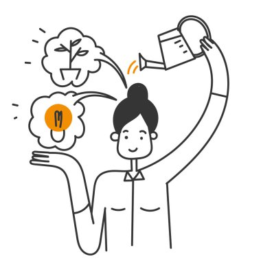 El çizimi insan sulama bitkisi ve kafa sembolü koymak fikir resimleme yatırım için