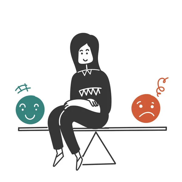 Persona Scarabocchiata Disegnata Mano Sulla Bilancia Simbolo Equilibrio Emotivo Concetto — Vettoriale Stock