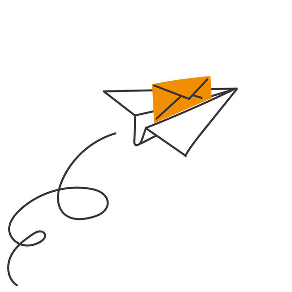 hand drawn doodle paper plane holding email illustration