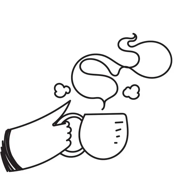 Mano Dibujado Garabato Mano Celebración Taza Con Bebida Caliente Ilustración — Vector de stock
