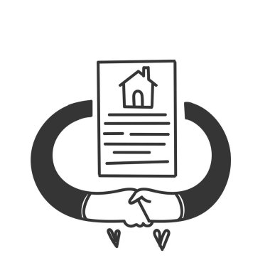 hand drawn doodle house buy or rent agreement document icon clipart