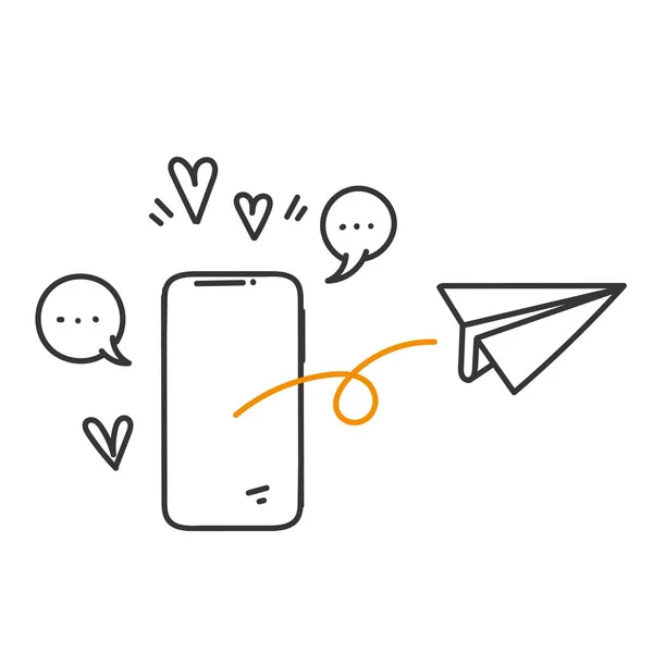 Ручной Рисунок Мобильного Телефона Отправить Летящий Бумажный Самолет Иллюстрации Стоковая Иллюстрация