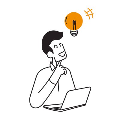 El çizimi çizen kişi dizüstü bilgisayarda çalışıyor ve fikir çizimi yapıyor.