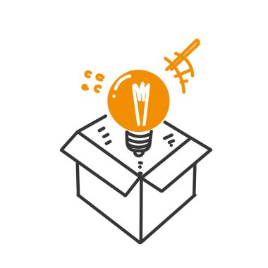 El çizimi karalama. Ampul kutudan çıkıyor.