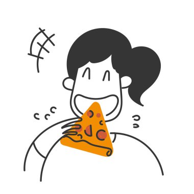 Elle çizilmiş karalama yapan insan pizza resimlerini yer.