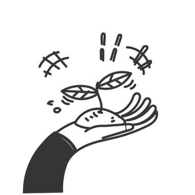 El çizimi karalama yapan kişi ağaç fideleri diker.