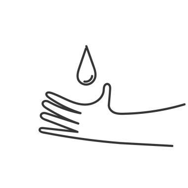 Dermatoloji için avuç içi sembolündeki sıvı damlası karalama el çizim tarzında test edilmiş simge