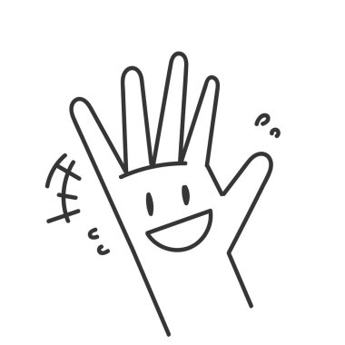 Avuç içlerindeki mutlu yüz karalama çizgi film stili