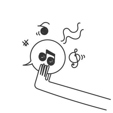 Karalama el çizimi baloncuk konuşma ile müzik nota illüstrasyonu