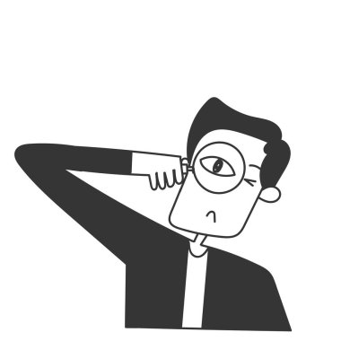 Kişi el ele tutuşup büyüteçle göz çizimi çizer.