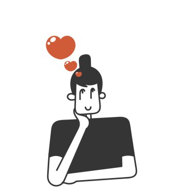 Karalama kadın, aşkın kafada olduğunu düşünür.