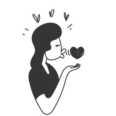 El çizimi karalama kadın aşk öpücüğü gönder.