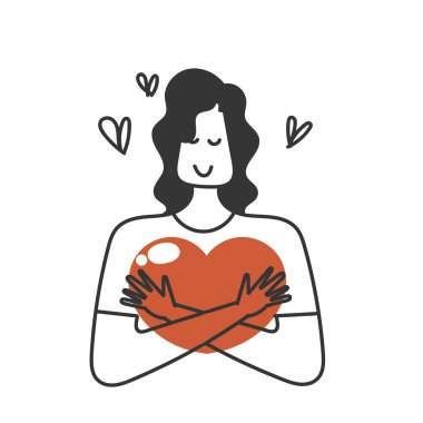 Karalama kadın, sevgi şeklinde bir kalbe sarıl.