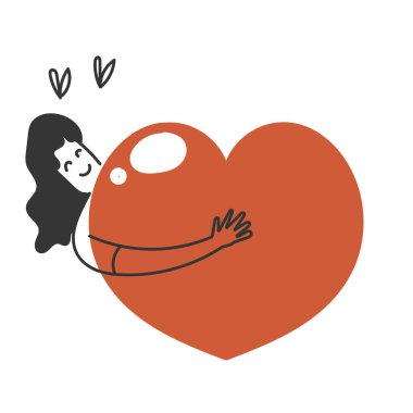 Karalama kadın, sevgi şeklinde bir kalbe sarıl.