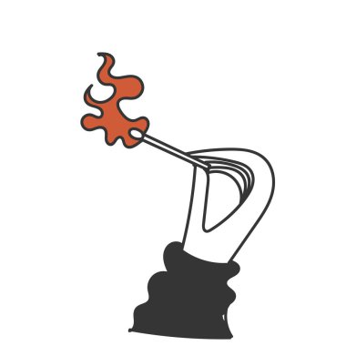 Karalama el yanan bir kibrit çöpü tutuyor.