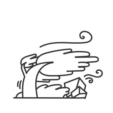 Çizgi film tarzında rüzgârlı taş çimen ağacı