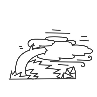 Çizgi film tarzında rüzgârlı taş çimen ağacı