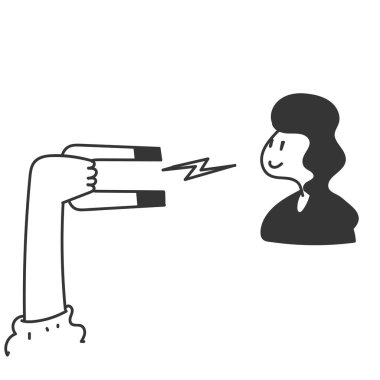 Karalama simgesi el mıknatısı insanı çizgi film tarzına çeker