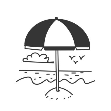 Karalama şemsiyesi plaj illüstrasyon karikatürü
