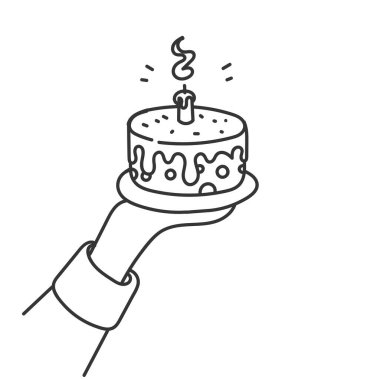 Doğum günü pastasını tutan el çizimi.