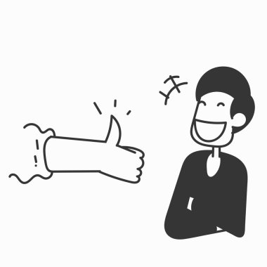 Karalama yapan kişi gülüyor başparmağını kaldırıyor.