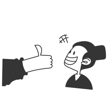 Karalama yapan kişi gülüyor başparmağını kaldırıyor.