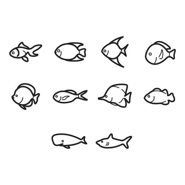 Collection Fish Icon Vector — Stock Vector