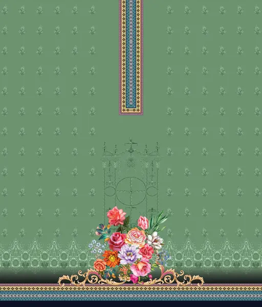 Digital textile design flowers and leaves for ladies' shirt printing Pakistani Kurti