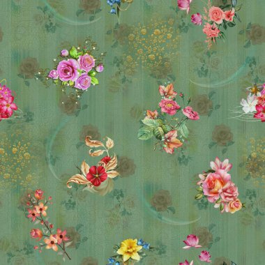 Pakistan Dijital HD Her Yerde Dijital Kurtis Tasarımı İçin Çiçek Deseni Tasarımı