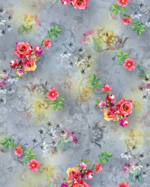 Pakistan Dijital HD Her Yerde Dijital Kurtis Tasarımı İçin Çiçek Deseni Tasarımı