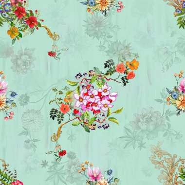 Pakistan Dijital HD Her Yerde Dijital Kurtis Tasarımı İçin Çiçek Deseni Tasarımı