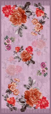 Sayısal tekstil tasarımı çiçekler ve Pakistanlı Kurti 'nin kadın gömleği baskısı için yapraklar