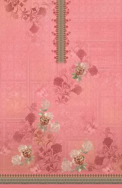 Sayısal tekstil tasarımı çiçekler ve Pakistanlı Kurti 'nin kadın gömleği baskısı için yapraklar