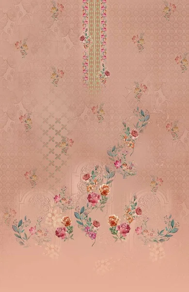 Digital textile design flowers and leaves for ladies\' shirt printing Pakistani Kurti
