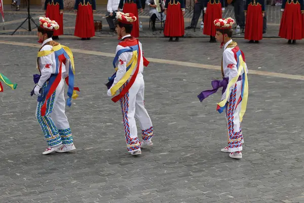 Stock image Basque folk dance exhibition in the street