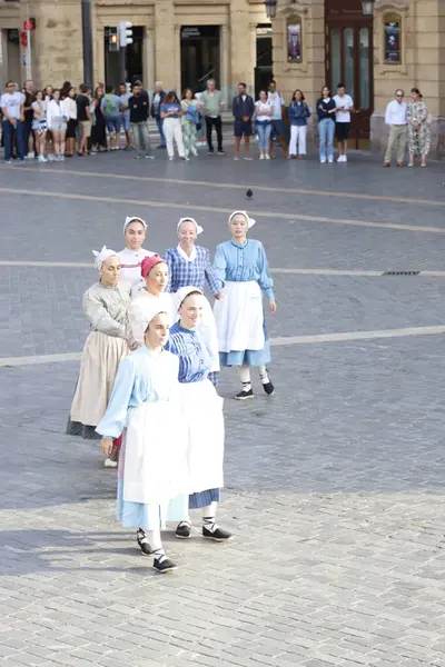 stock image Basque folk dance exhibition in the street