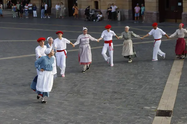 stock image Basque folk dance exhibition in the street