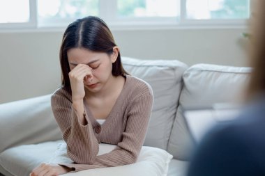 Women have mental symptoms illnesses and depression. meet psychiatrist to treat his illness. Female patient depression therapy psychologist.