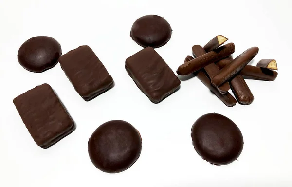 Choklad Smaksatt Mat Vit Bakgrund — Stockfoto