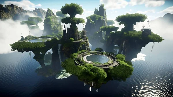 Island Dreamscape: A Surreal Landscape of Floating Islands, Rivers, and Waterfalls\