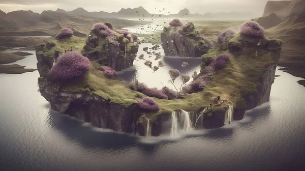 Island Dreamscape: A Surreal Landscape of Floating Islands, Rivers, and Waterfalls\