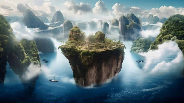 Generative AI, Island Dreamscape: A Surreal Landscape of Floatin