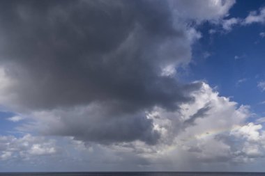 Bulutlu mavi gökyüzü ve okyanus, doğa arka planı