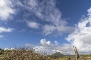 Bulutlu gökyüzü ile Curacao adasının muhteşem manzarası