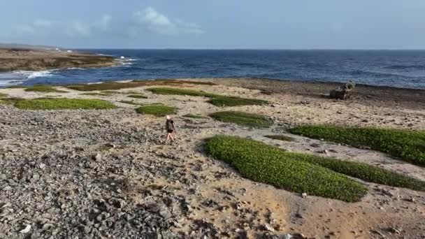 一名加勒比岛屿原始海岸上的妇女 — 图库视频影像