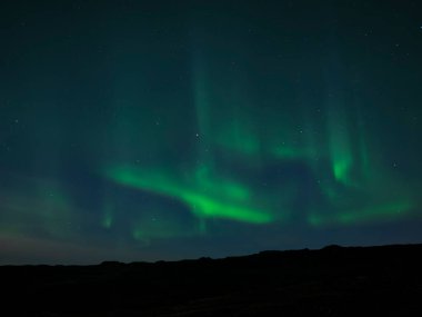 Kuzey ışıkları manzarası, Reykjanes yarımadası üzerinde Aurora borealis, İzlanda