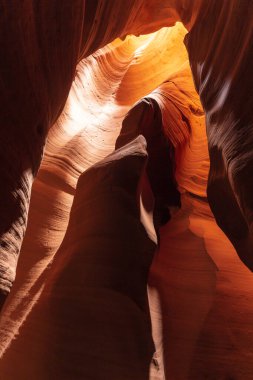 Dalgalı ve pürüzsüz kaya duvarları olan bir kanyonda manzara, Canyon X, Arizona, ABD