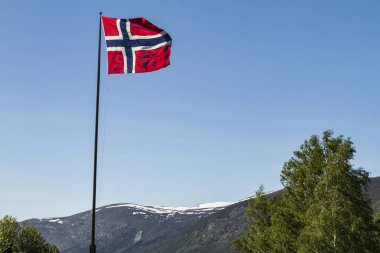 Norveç 'te bahar manzarası, Norveç ulusal bayrağı ve dağları